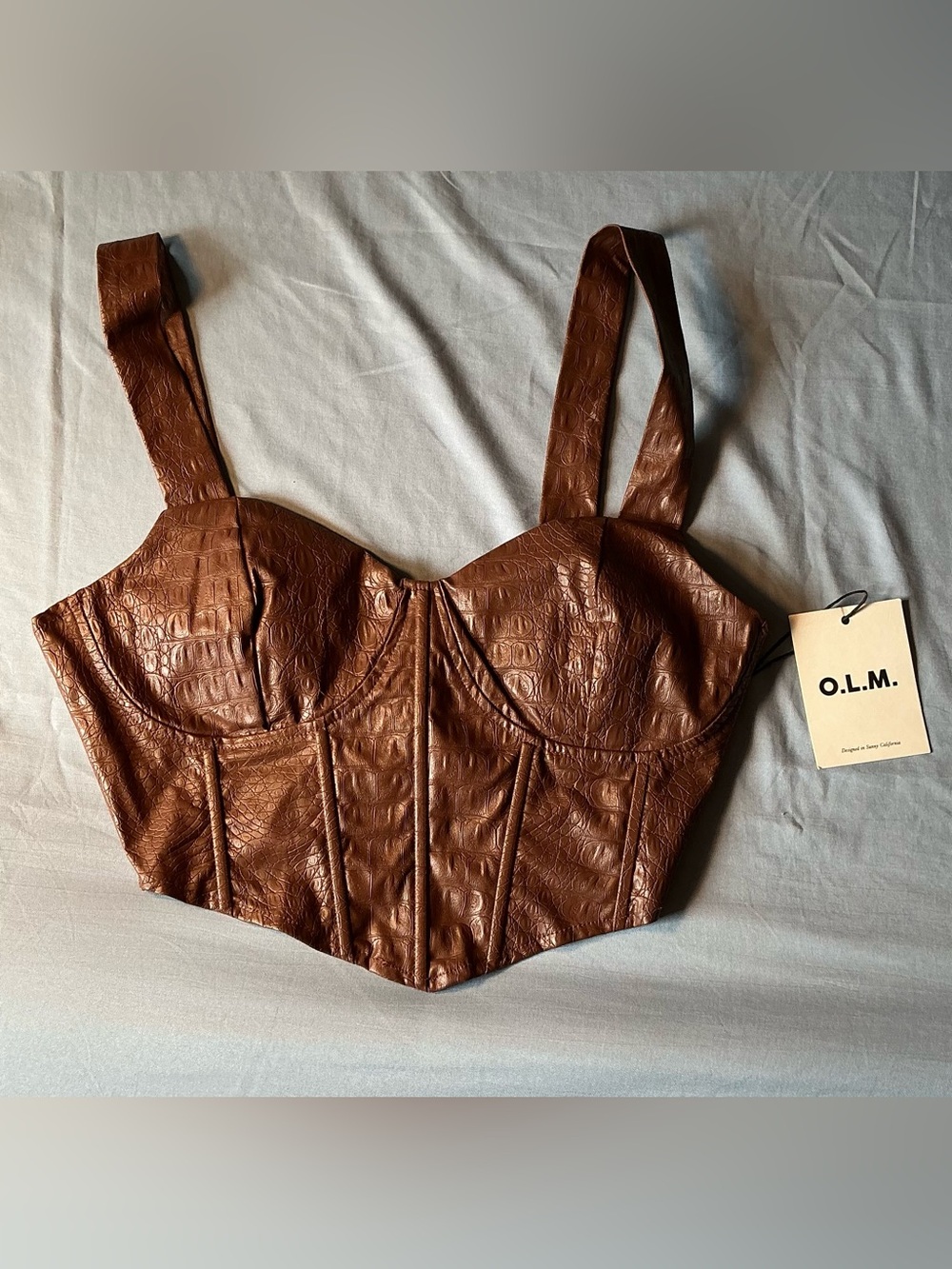 Brown Faux-Croc Bustier Bra